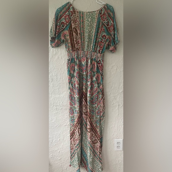 Lovestitch Boho Dreams Maxi Dress, V-Neck, Puff Sleeves, 100% Rayon; size S - Picture 5 of 10